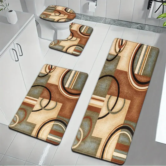 Three-Piece Geometric Pattern Bathroom Mat Set