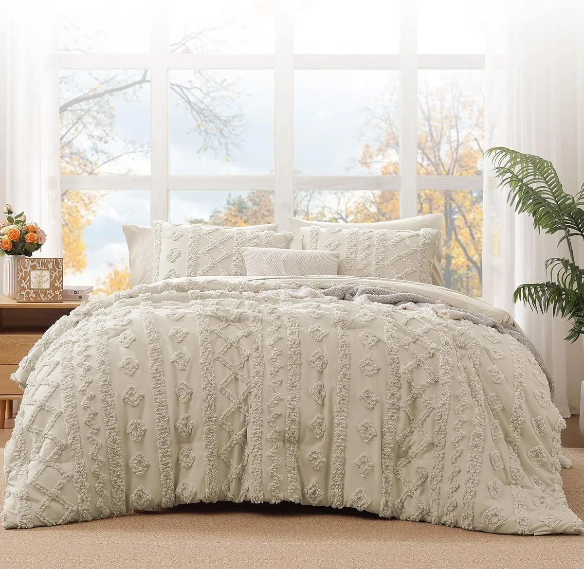 Cream Tufted Comforter Set with Matching Shams