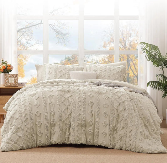 Cream Tufted Comforter Set with Matching Shams