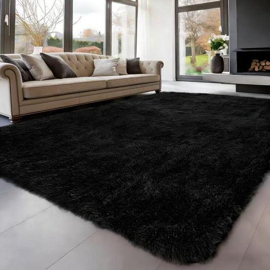 Large Black Shaggy Area Rug with Thick Plush Pile
