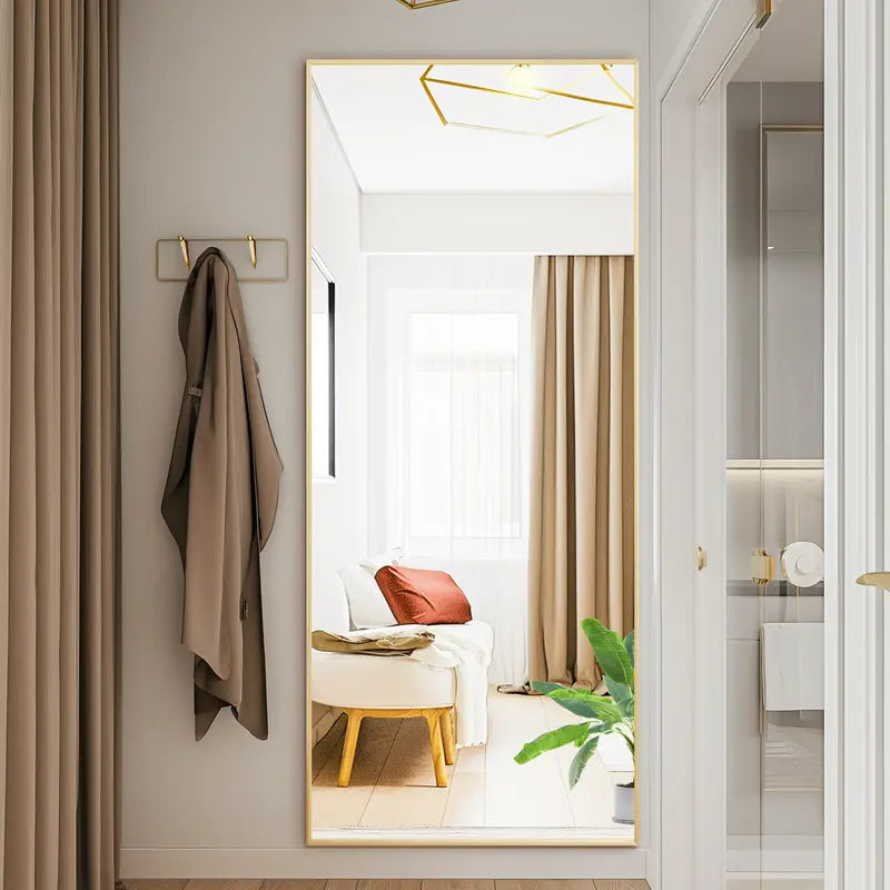 Arched Full Length Mirror with Thin Gold Frame