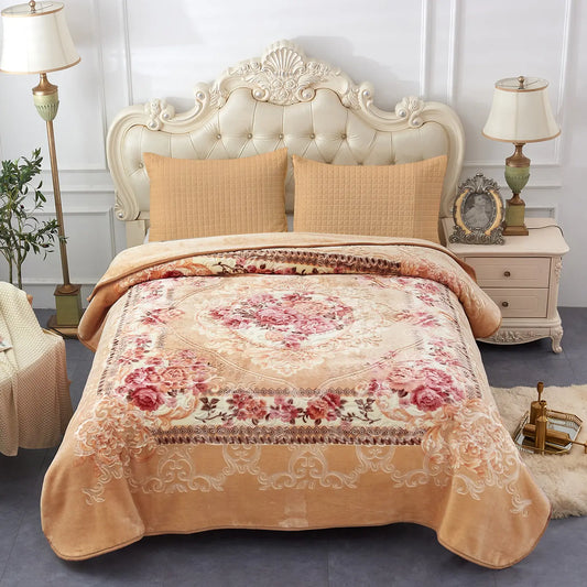 Peach Fleece Blanket With Large Rose Print