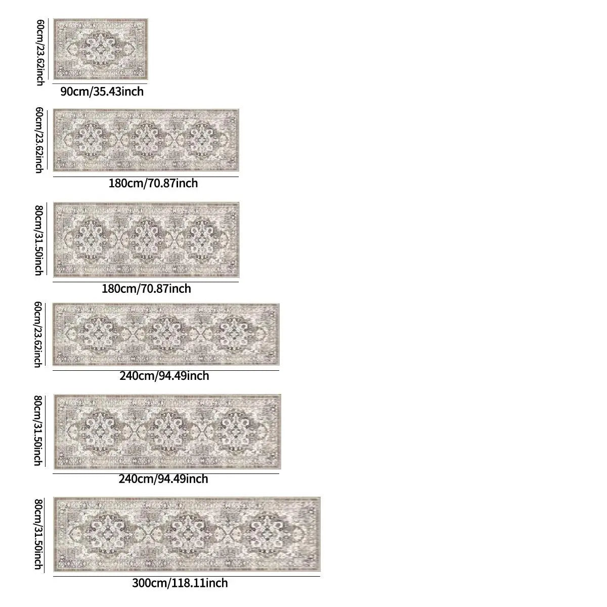 Beige Gray Medallion Pattern Runner Rug