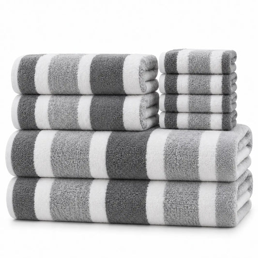 Grey and White Striped Terry Towel Set
