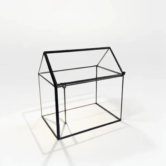 Black-Framed Glass House Terrarium with Hinged Lid