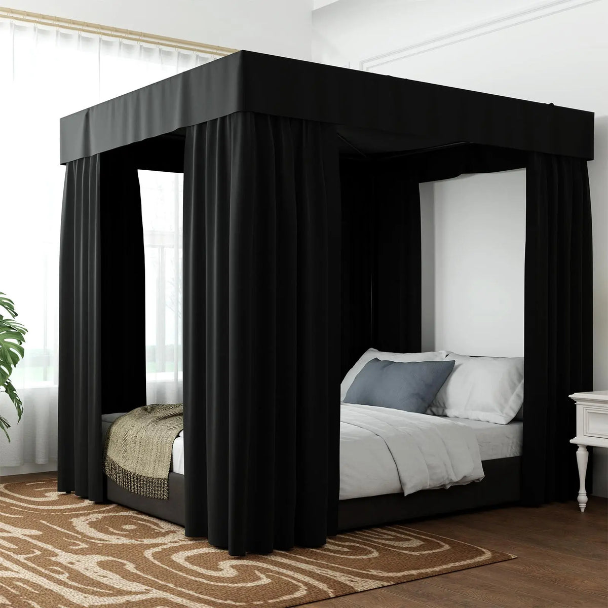 Black Blackout Four-Post Bed Canopy Curtain Set