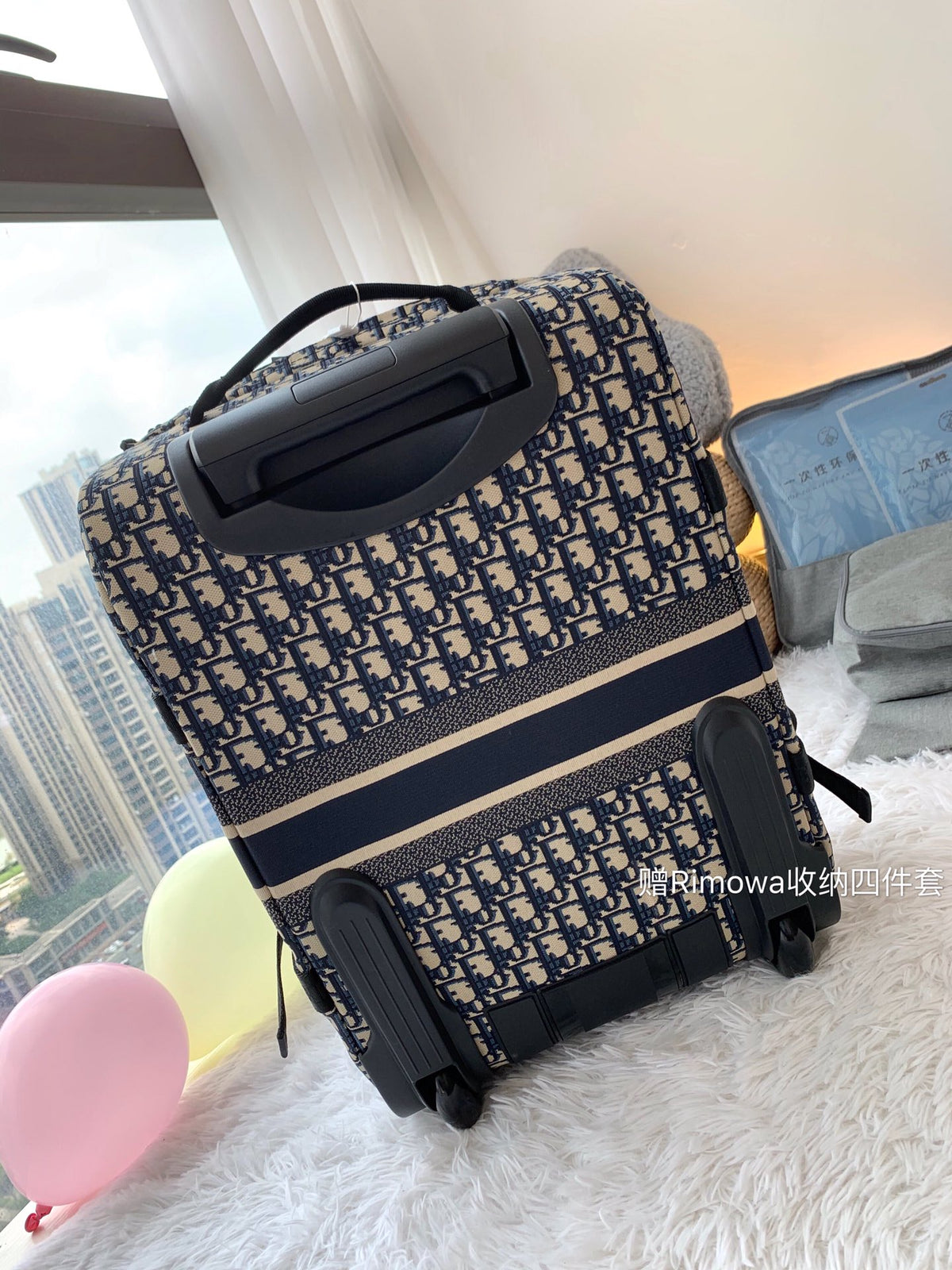 Vintage Monogram Jacquard Rolling Suitcase Travel Bag