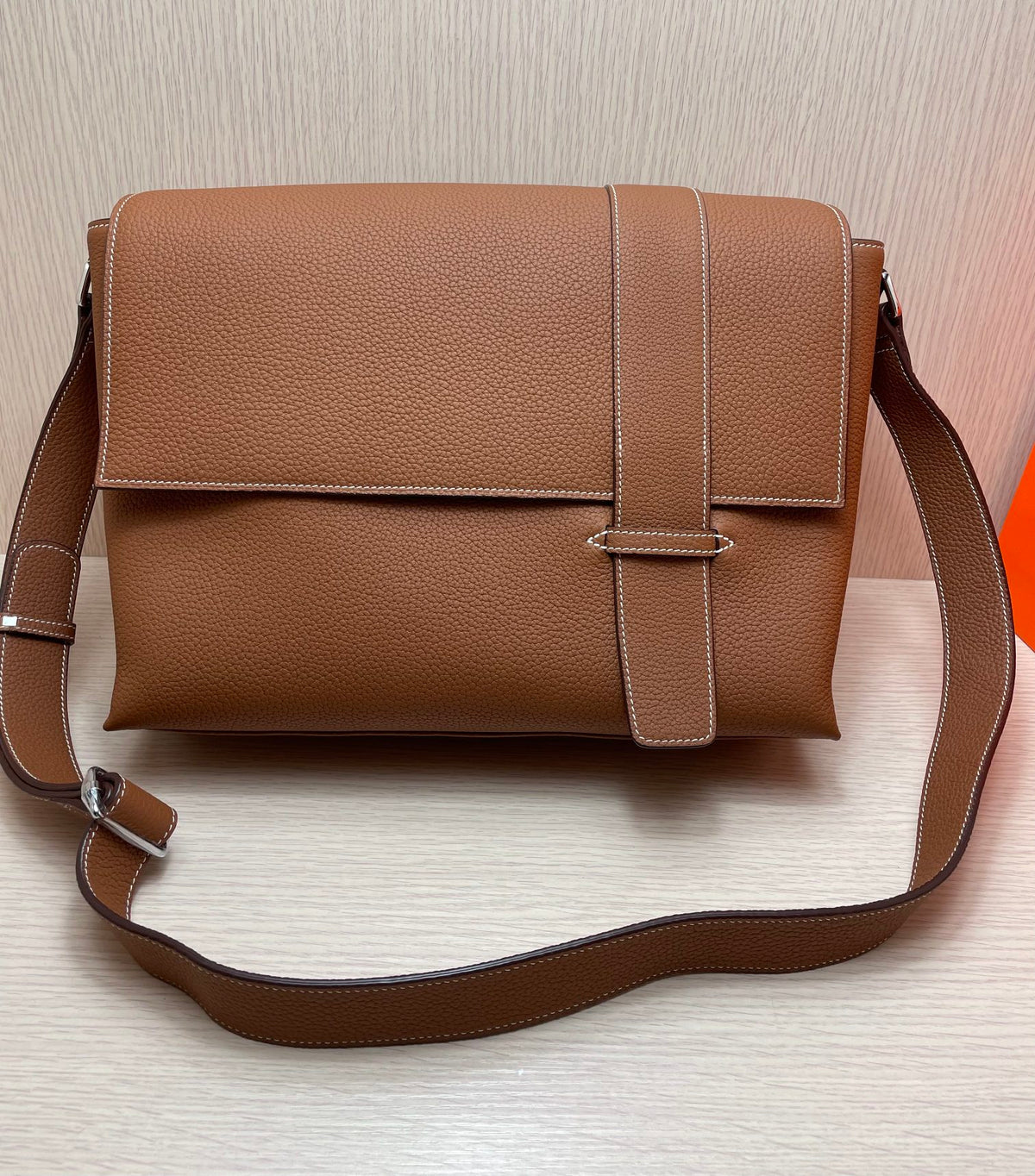 Brown Minimalist Flap Messenger Bag - Adjustable Crossbody Shoulder Bag