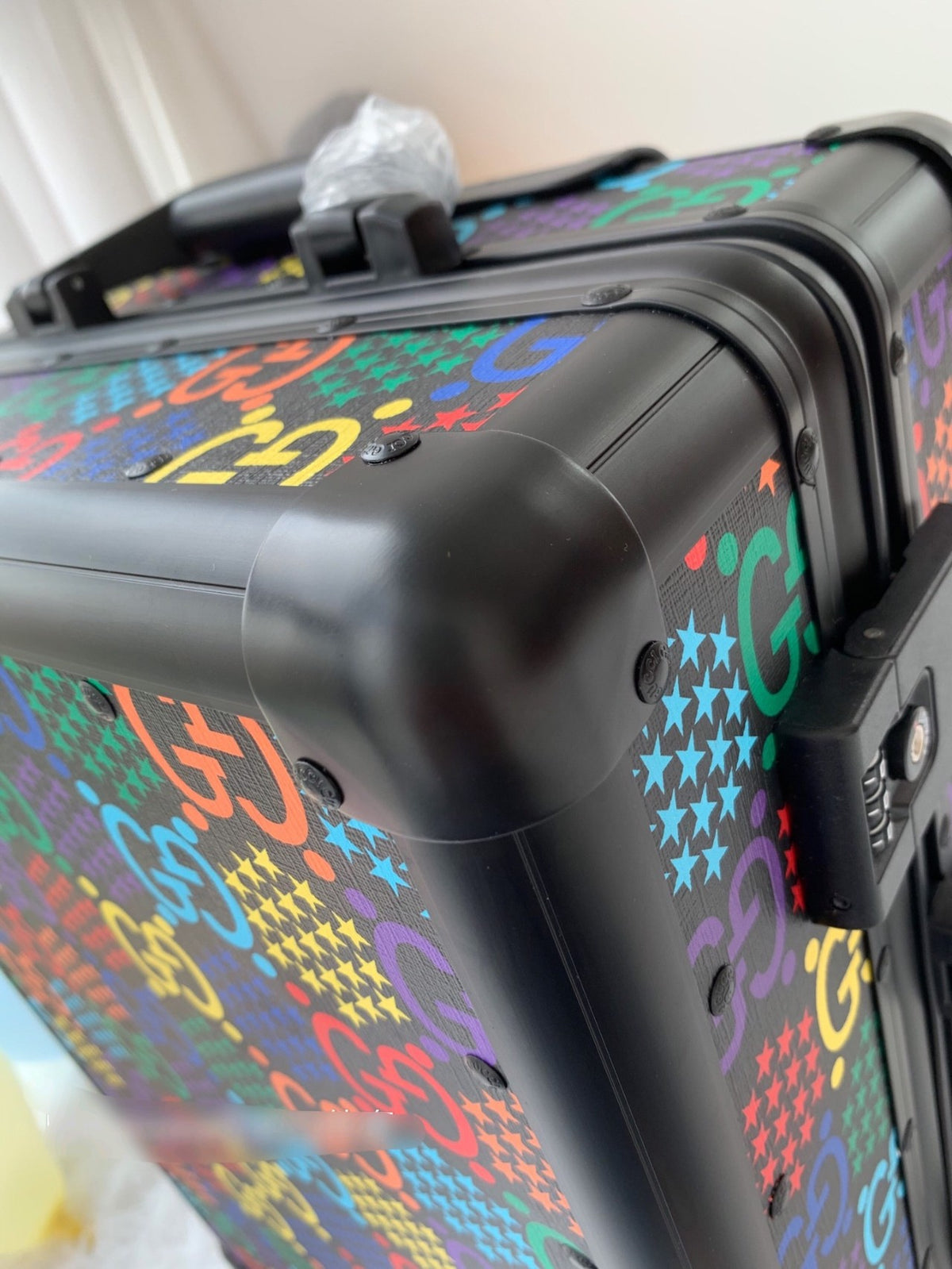 Rainbow Monogram Print Carry-On Travel Suitcase with Spinner Wheels