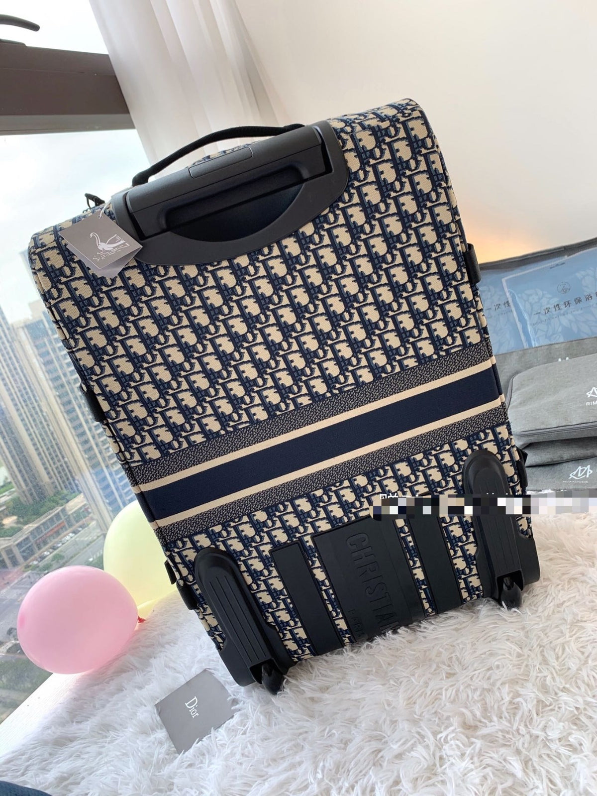 Vintage Monogram Pattern Canvas Rolling Suitcase Travel Bag