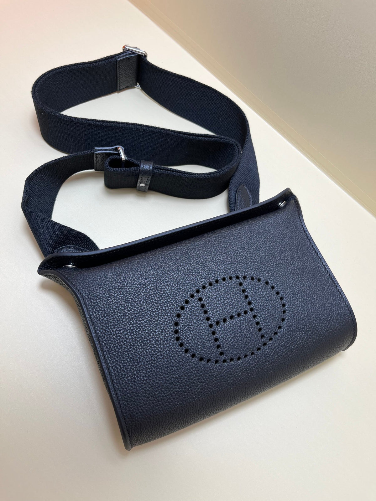 Hermes Evelyne TPM Noir Black Leather Crossbody Bag with Perforated H Logo