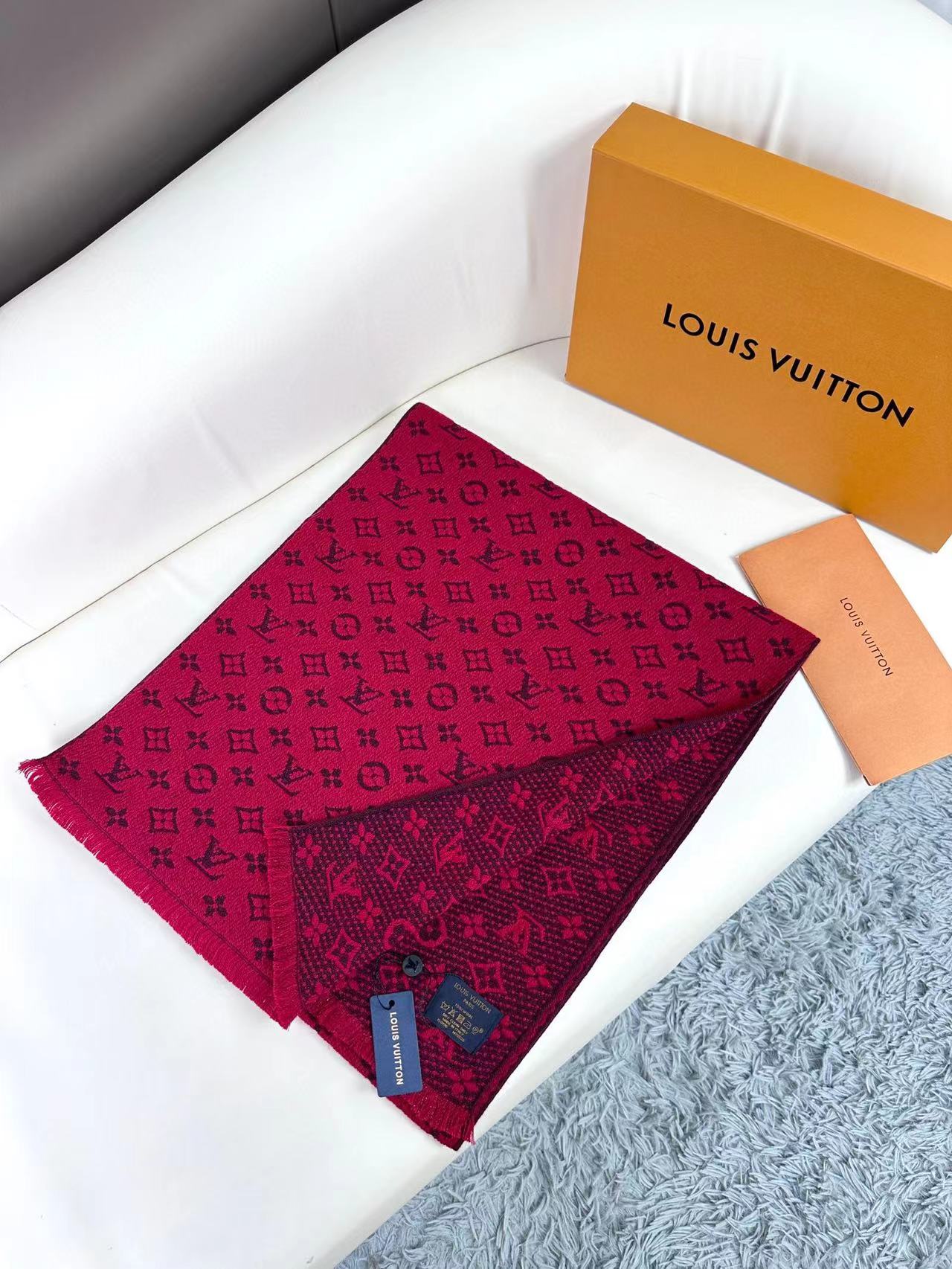 Women's Elegant Red Monogram Patterned Scarf - Large Oversized Winter Shawl Pashmina Wrap