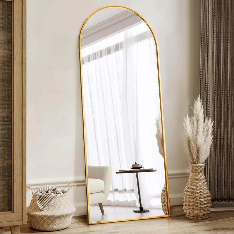 Arched Full-Length Mirror With Thin Black Frame