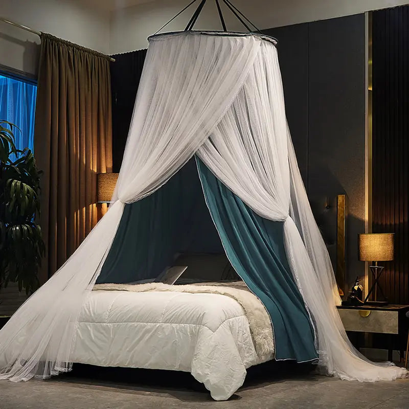 Round Double-Layer Bed Canopy in Pale Pink