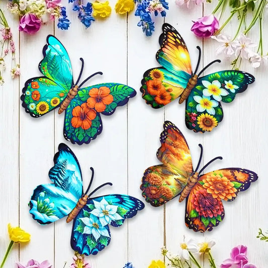 Four Colorful Metal Butterfly Wall Decorations