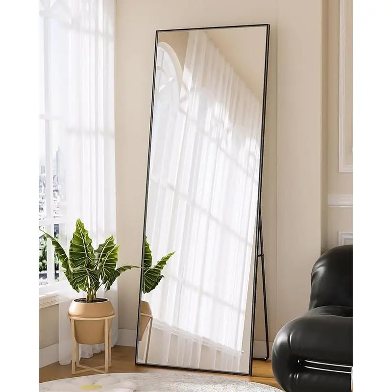 Tall Black Thin-Framed Rectangular Floor Mirror