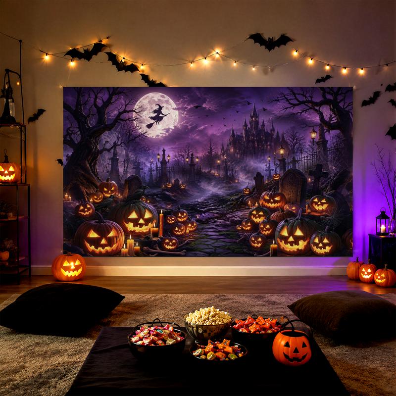 Purple Haunted Graveyard Scene Photo Backdrop
