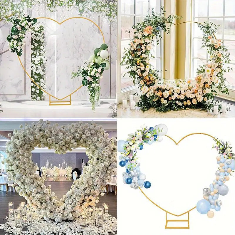 Gold Heart-Shaped Metal Backdrop Frame With Balloons