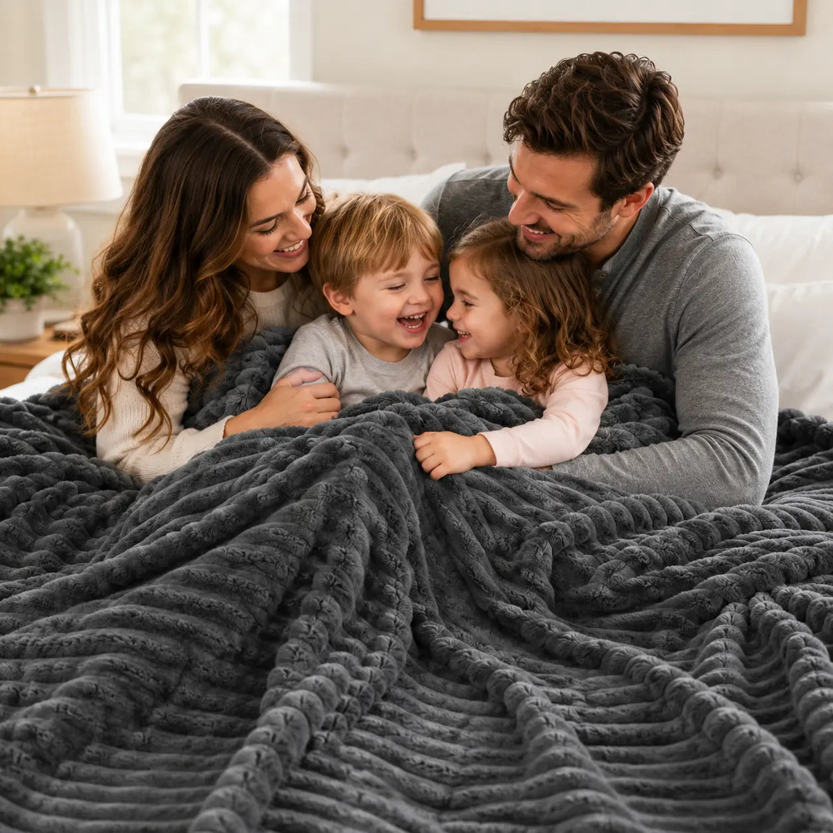 Charcoal Gray Ribbed Plush Throw Blanket