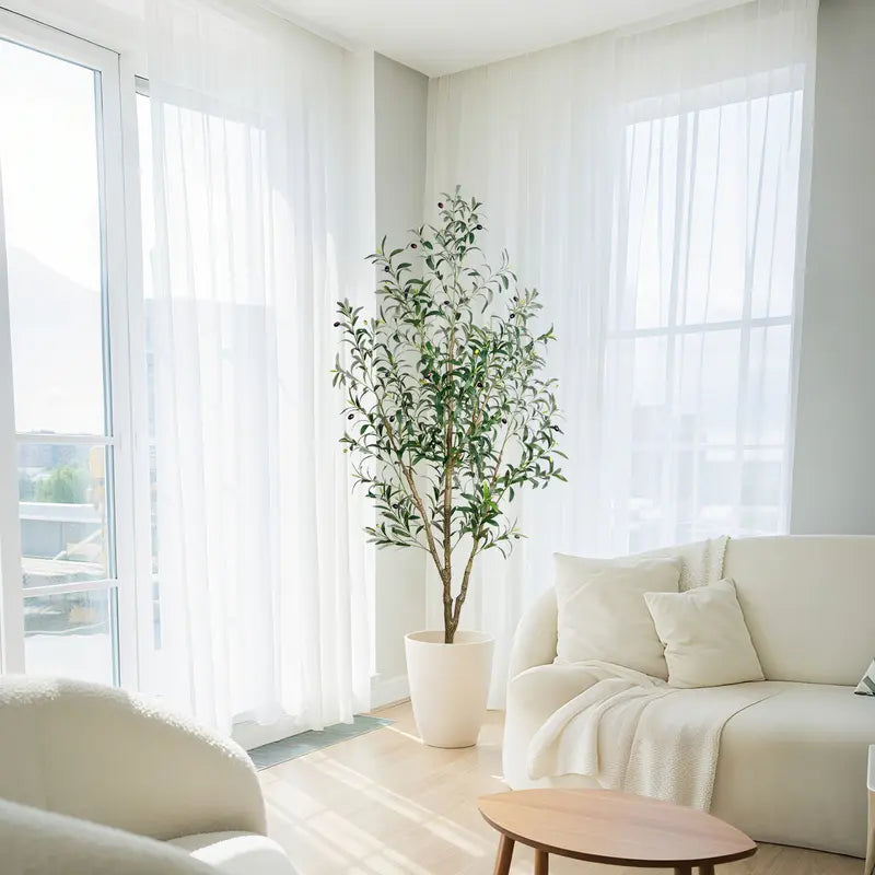 Tall Artificial Olive Tree in White Round Pot