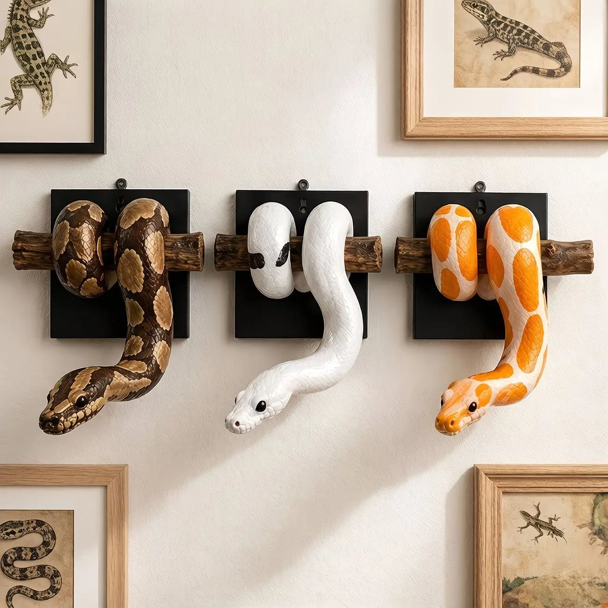 White Coiled Snake Wall Sculpture on Branch