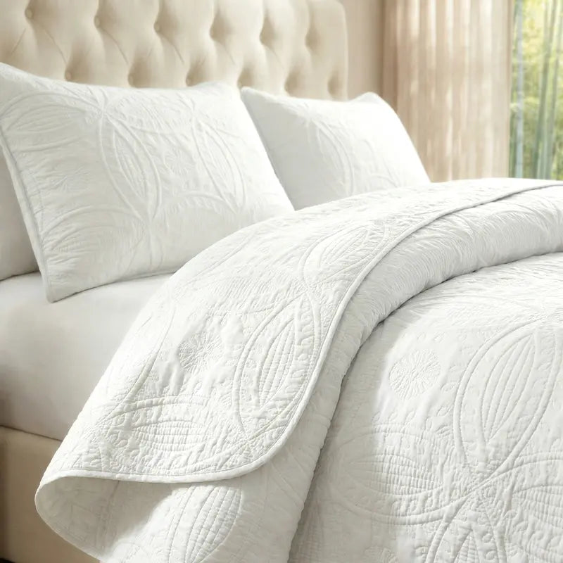 White Quilted Coverlet Set with Pillow Shams