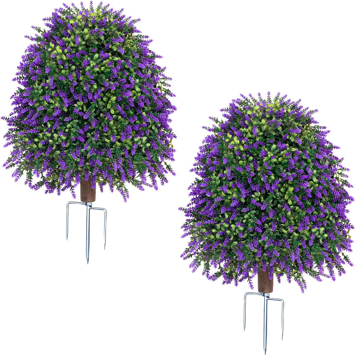 Pair of Purple Artificial Topiary Shrubs with Ground Stakes