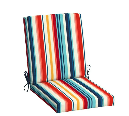 Striped Outdoor Chair Cushion with Back and Ties
