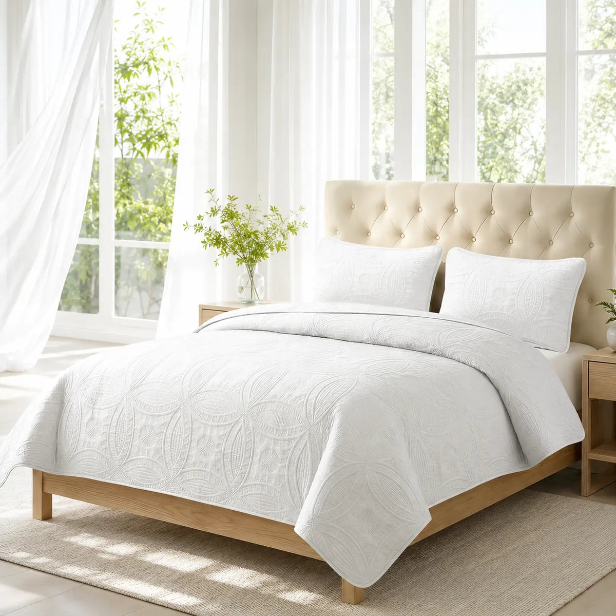 White Quilted Coverlet Set with Pillow Shams