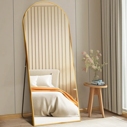 Arched Full Length Mirror with Thin Gold Frame