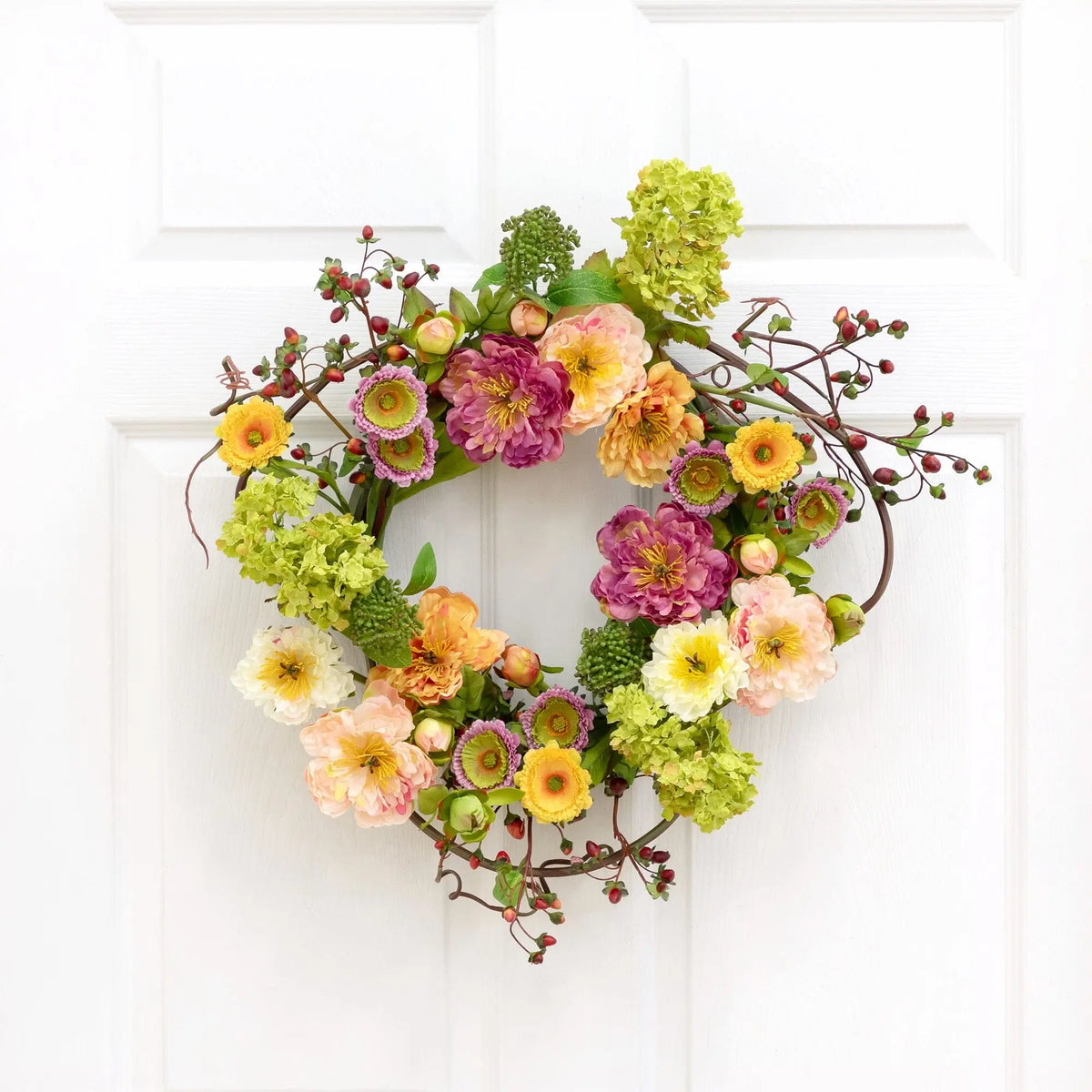 Round Artificial Flower Wreath With Pastel Blooms
