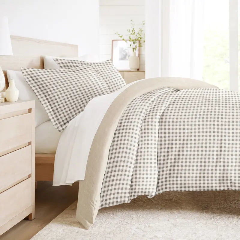 Gray and White Gingham Duvet Cover Set