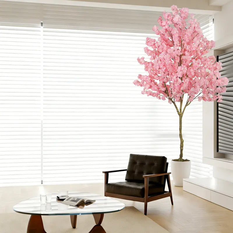 Tall Faux Cherry Blossom Tree in White Pot