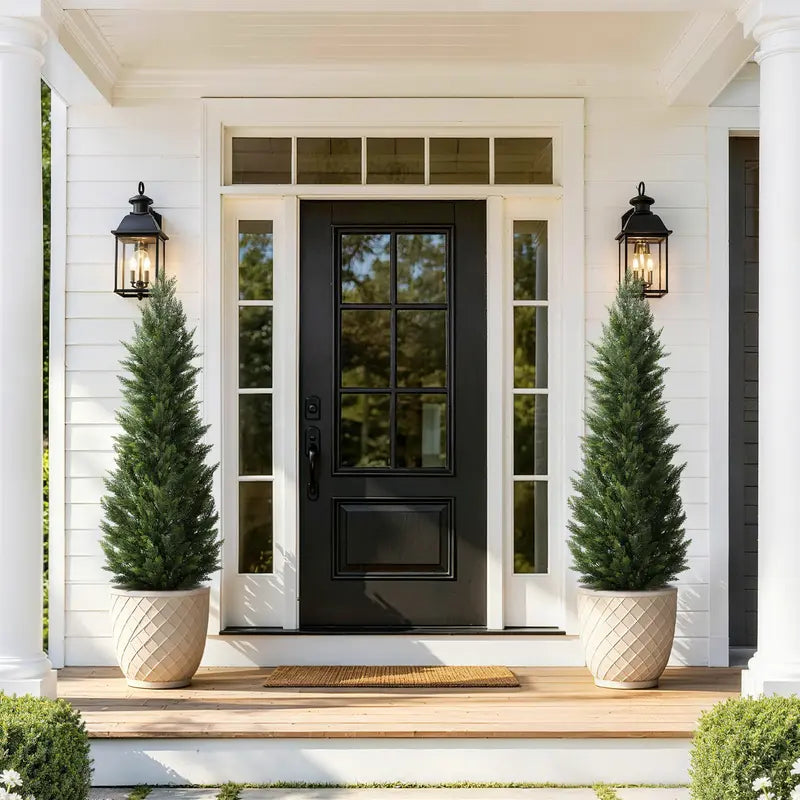 Artificial Cedar Trees in Grey Square Planters