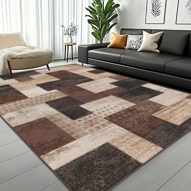 Brown and Beige Patchwork Pattern Area Rug