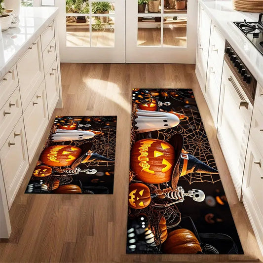Halloween Pumpkin and Ghost Printed Kitchen Runner Mats