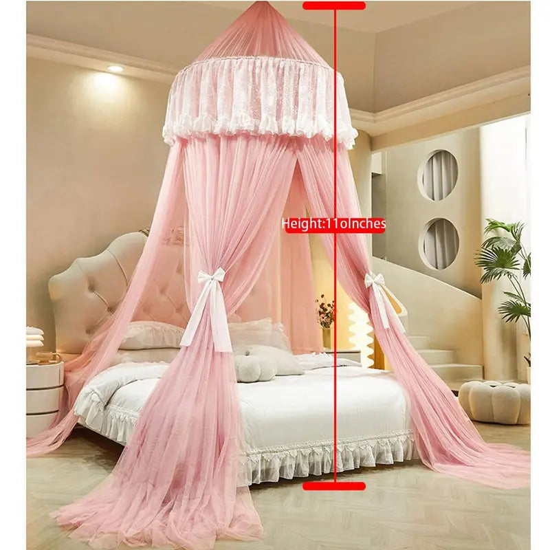 White Lace Dome Bed Canopy With Mesh Drape