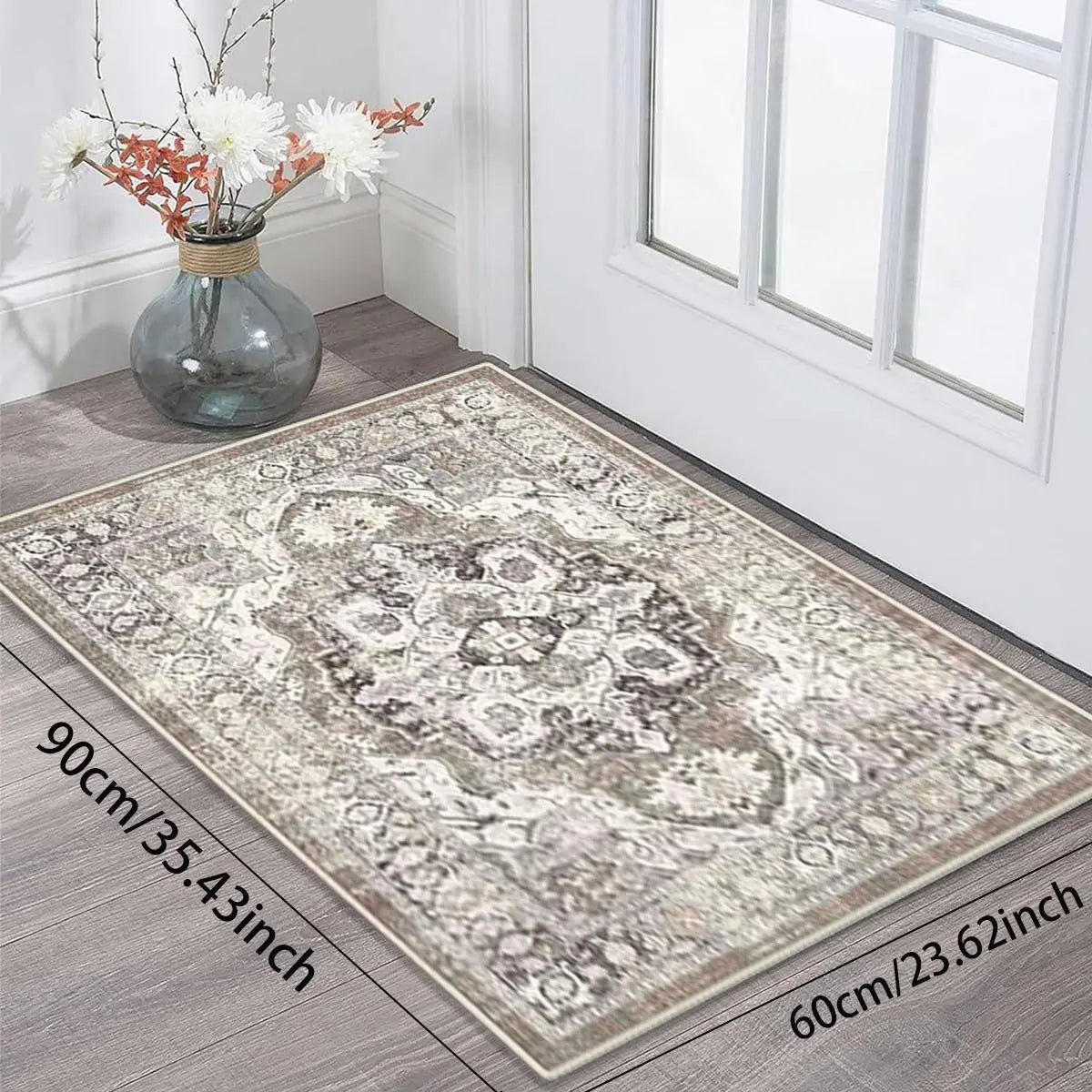 Beige Gray Medallion Pattern Runner Rug