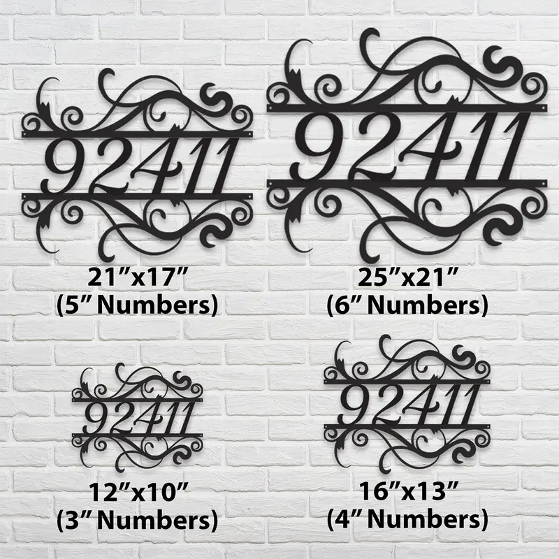 Black Metal Scroll House Number Sign