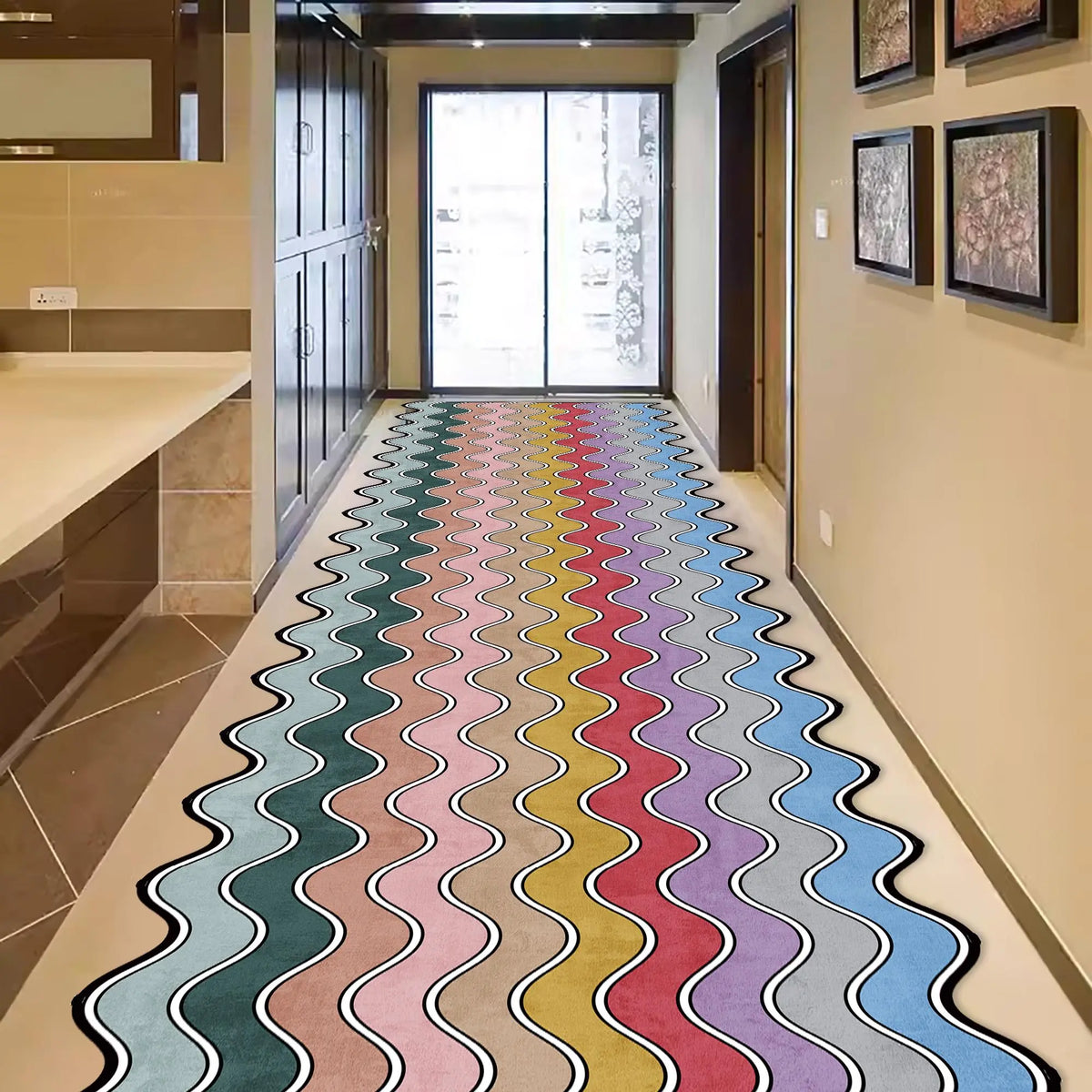 Colourful Wavy Striped Long Runner Rug