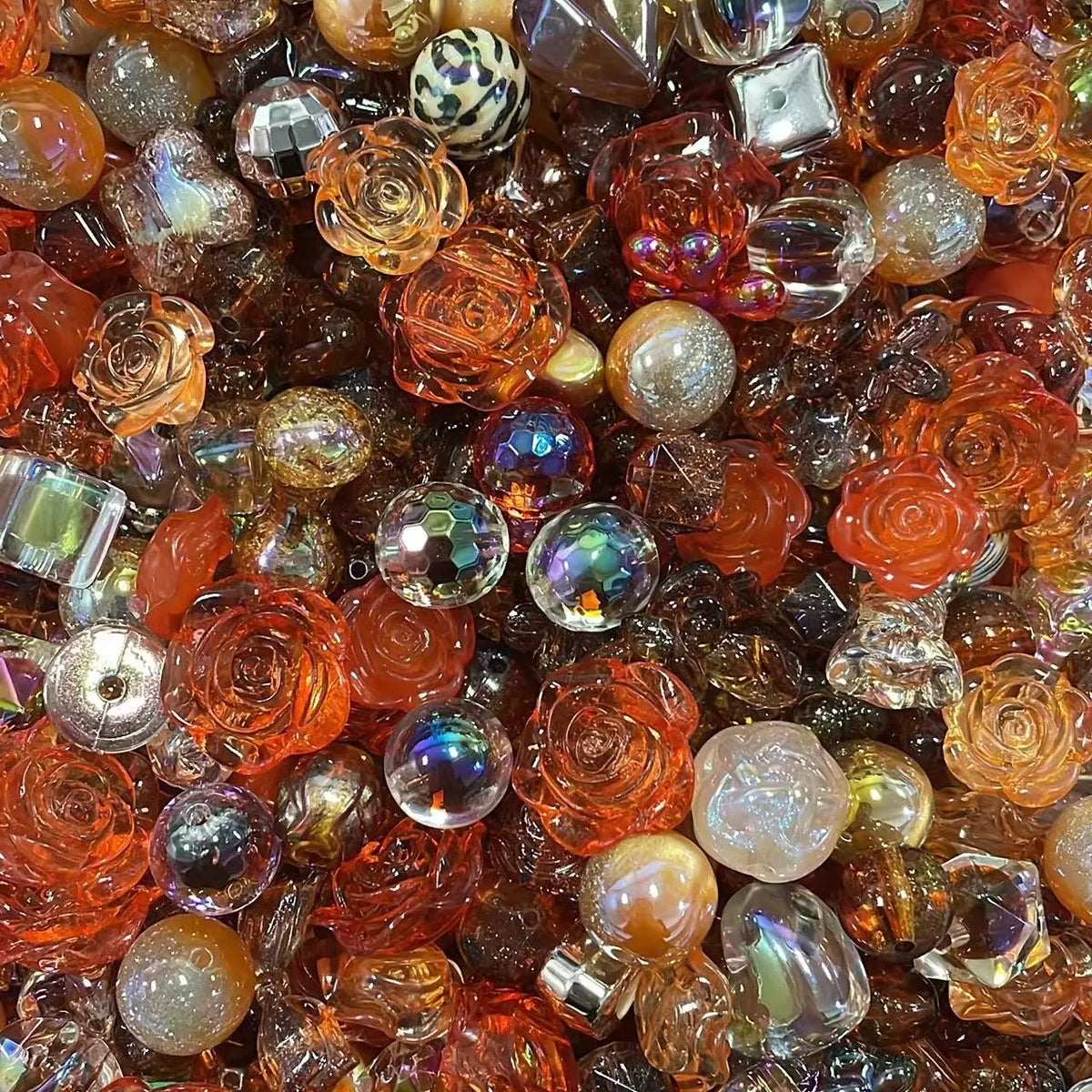 Mixed Orange And Amber Acrylic Craft Beads
