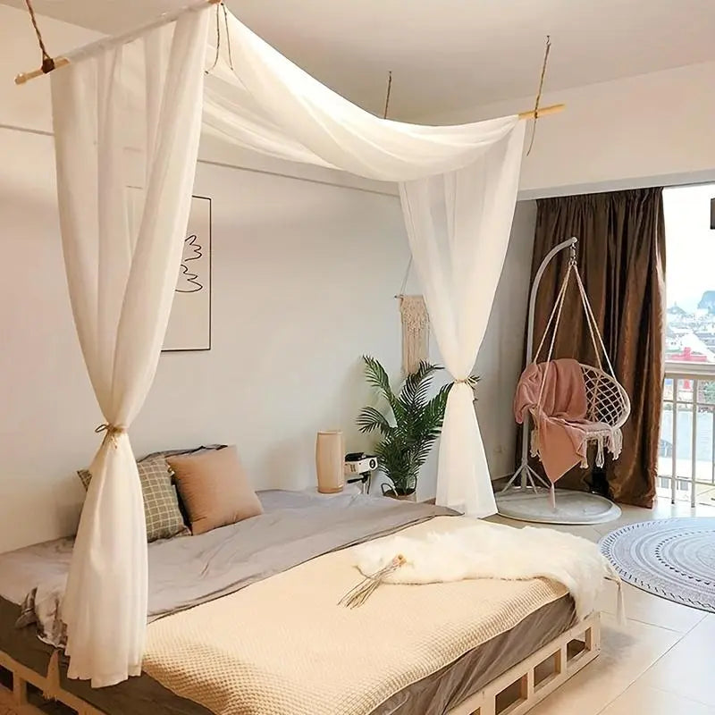 White Sheer Chiffon Four-Post Bed Canopy Drape