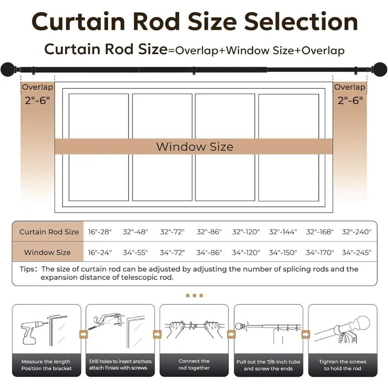 Black Metal Curtain Rod With Ball Finials