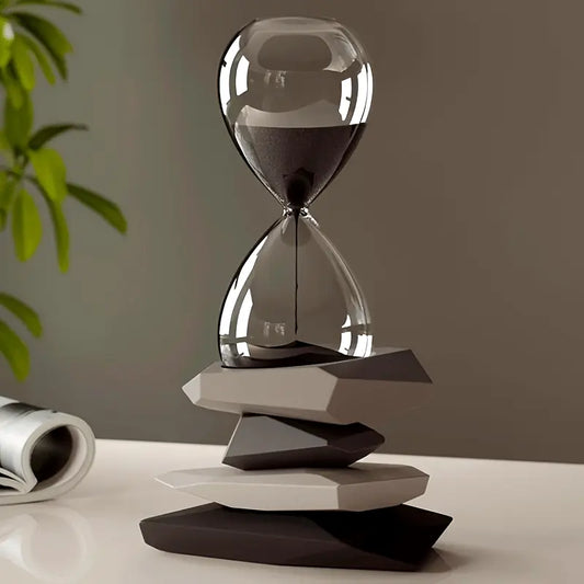 Glass Hourglass on Stacked Stone-Shaped Base