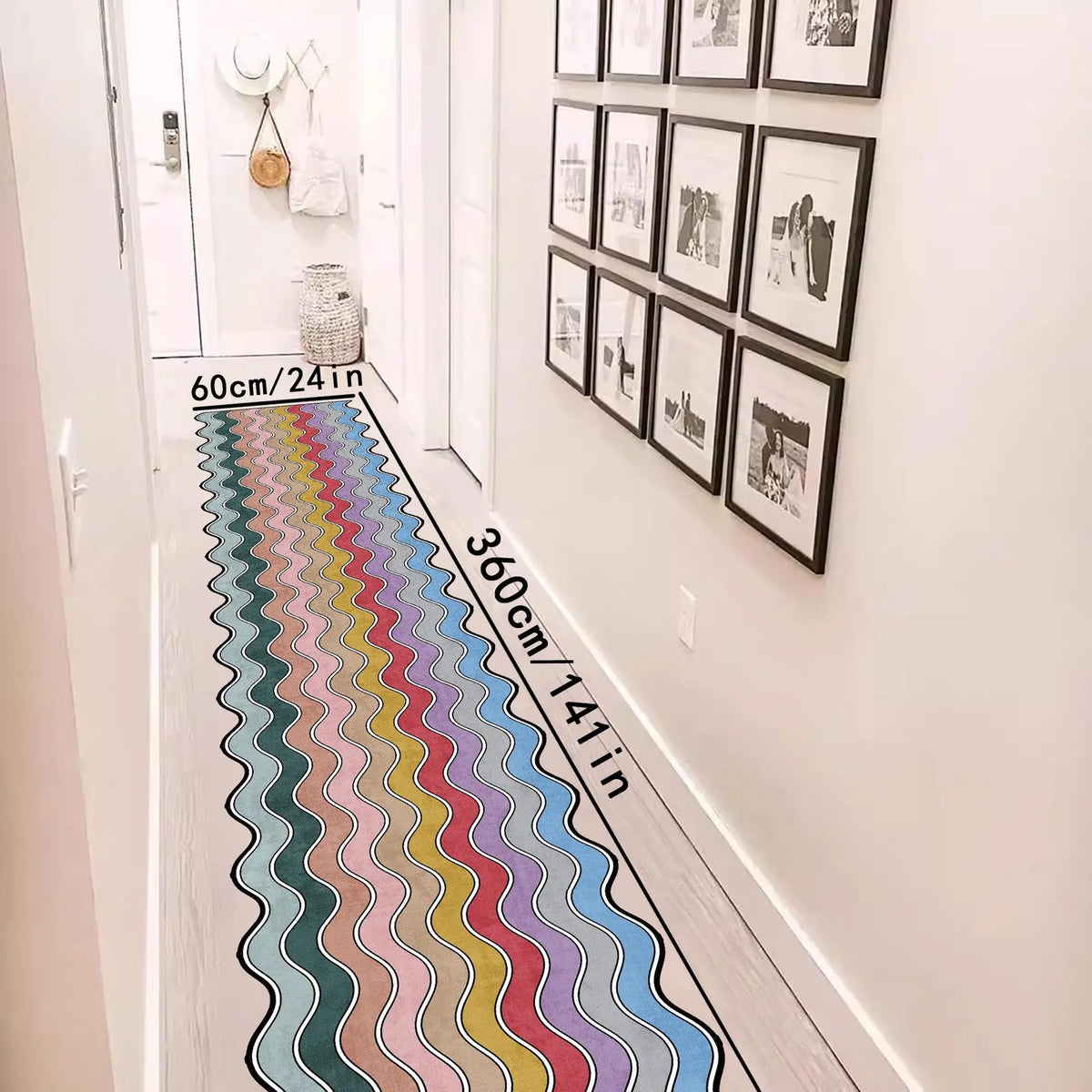 Colourful Wavy Striped Long Runner Rug