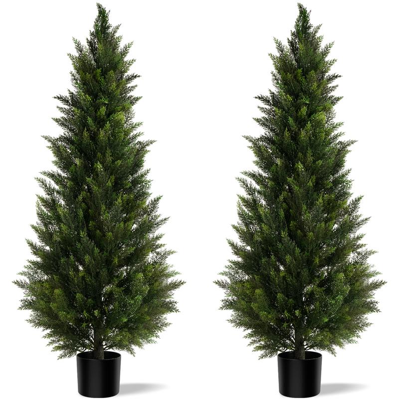 Pair of Artificial Cypress Trees in Black Pots