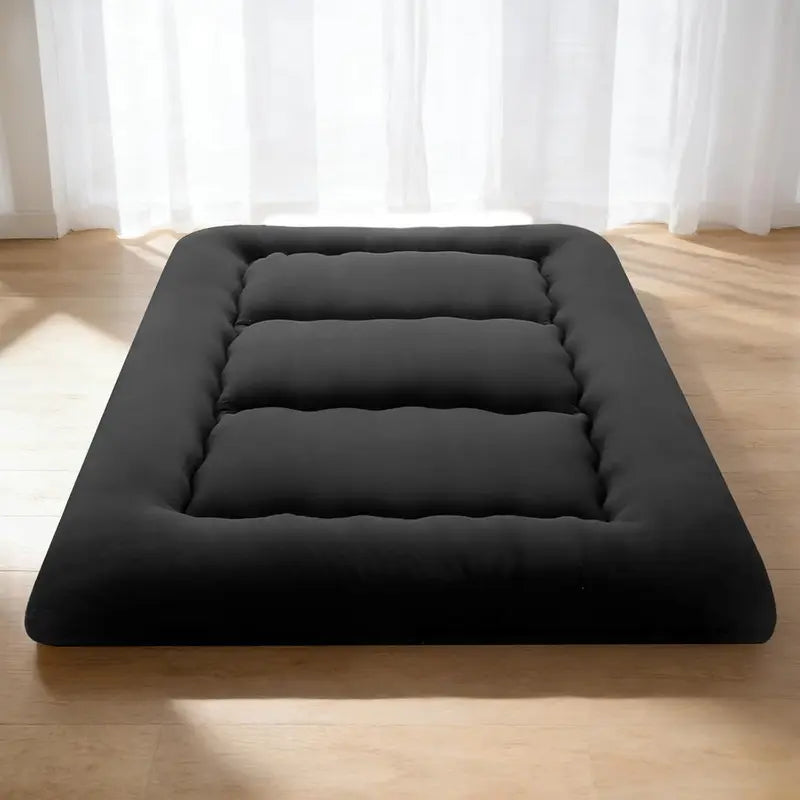 Black Quilted Floor Mattress with Tufted Top