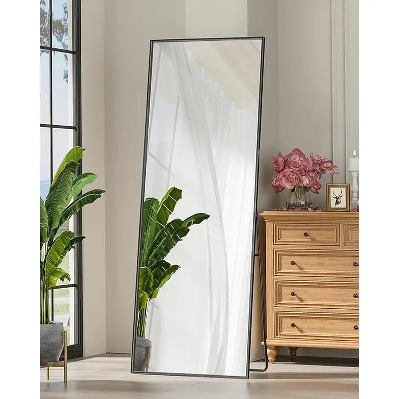 Tall Black Thin-Framed Rectangular Floor Mirror