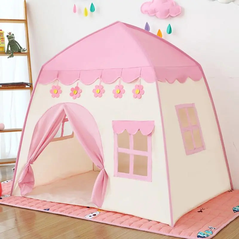 Pink and Cream Fabric Play Tent with Flowers
