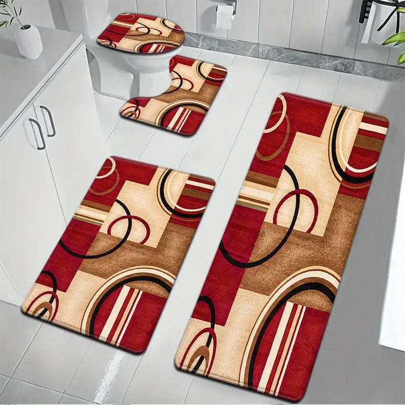 Three-Piece Geometric Pattern Bathroom Mat Set